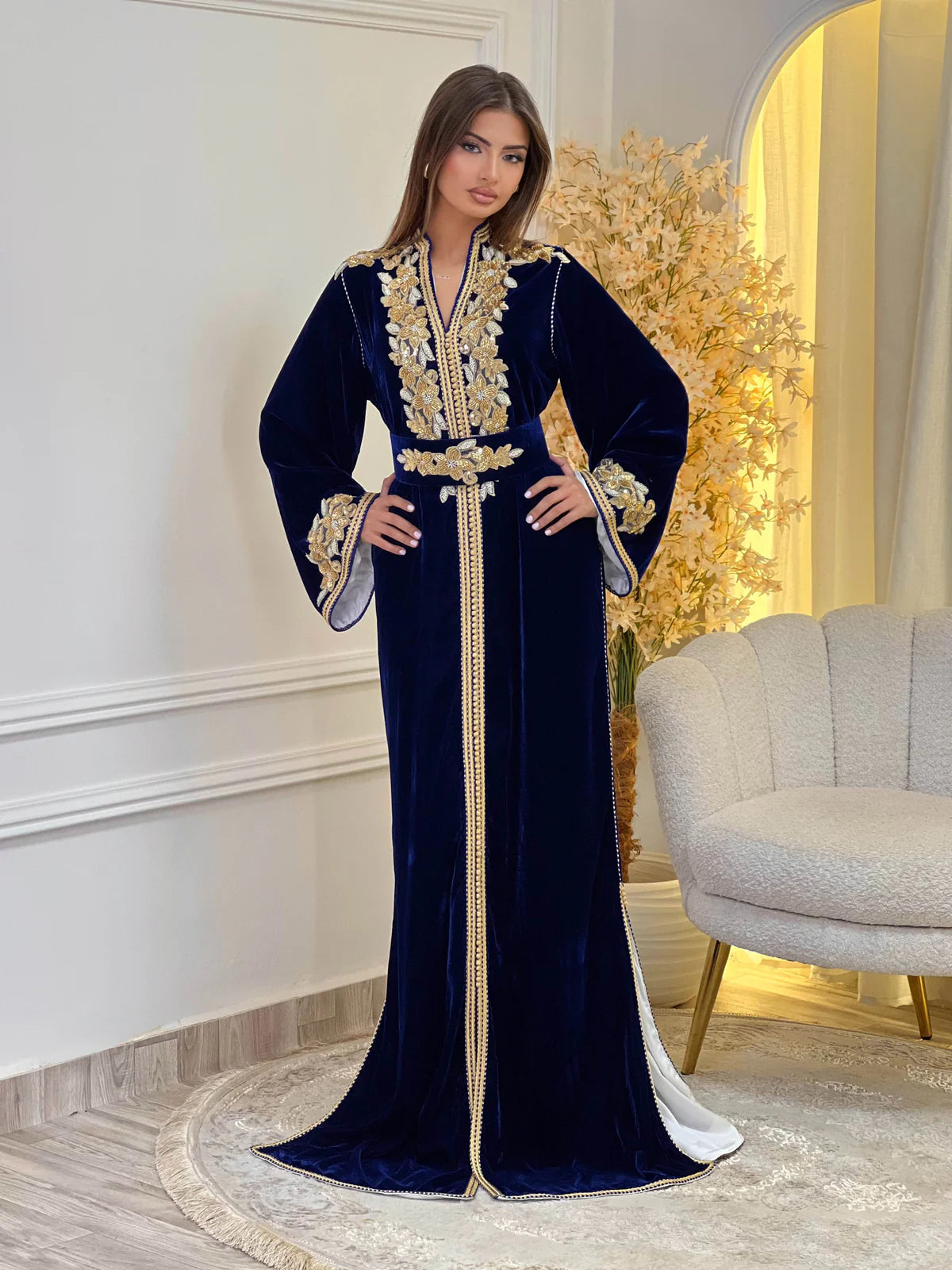 Caftano Lamar Blu Navy – Abito Marocchino Confezionato a Mano – vista del prodotto 3