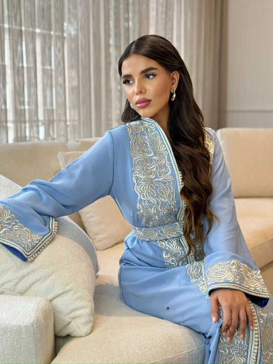 Caftano Samia Blu – Abito Marocchino Fatto a Mano