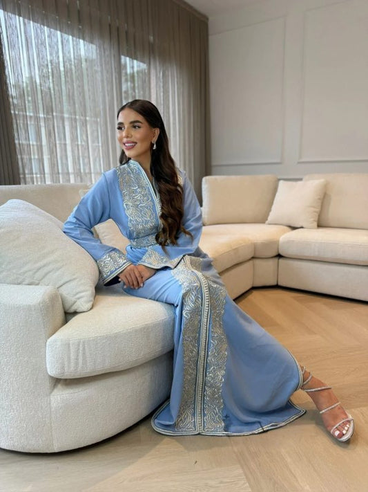Caftano Samia Blu – Abito Marocchino Fatto a Mano – vista del prodotto 2