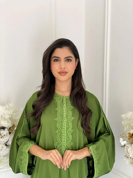 Abaya Siham Verde – Elegante tunica marocchina da casa e ricevimenti