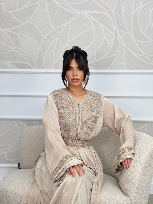 Takchita Nihal Beige – Abito da Cerimonia Marocchino in Due Pezzi