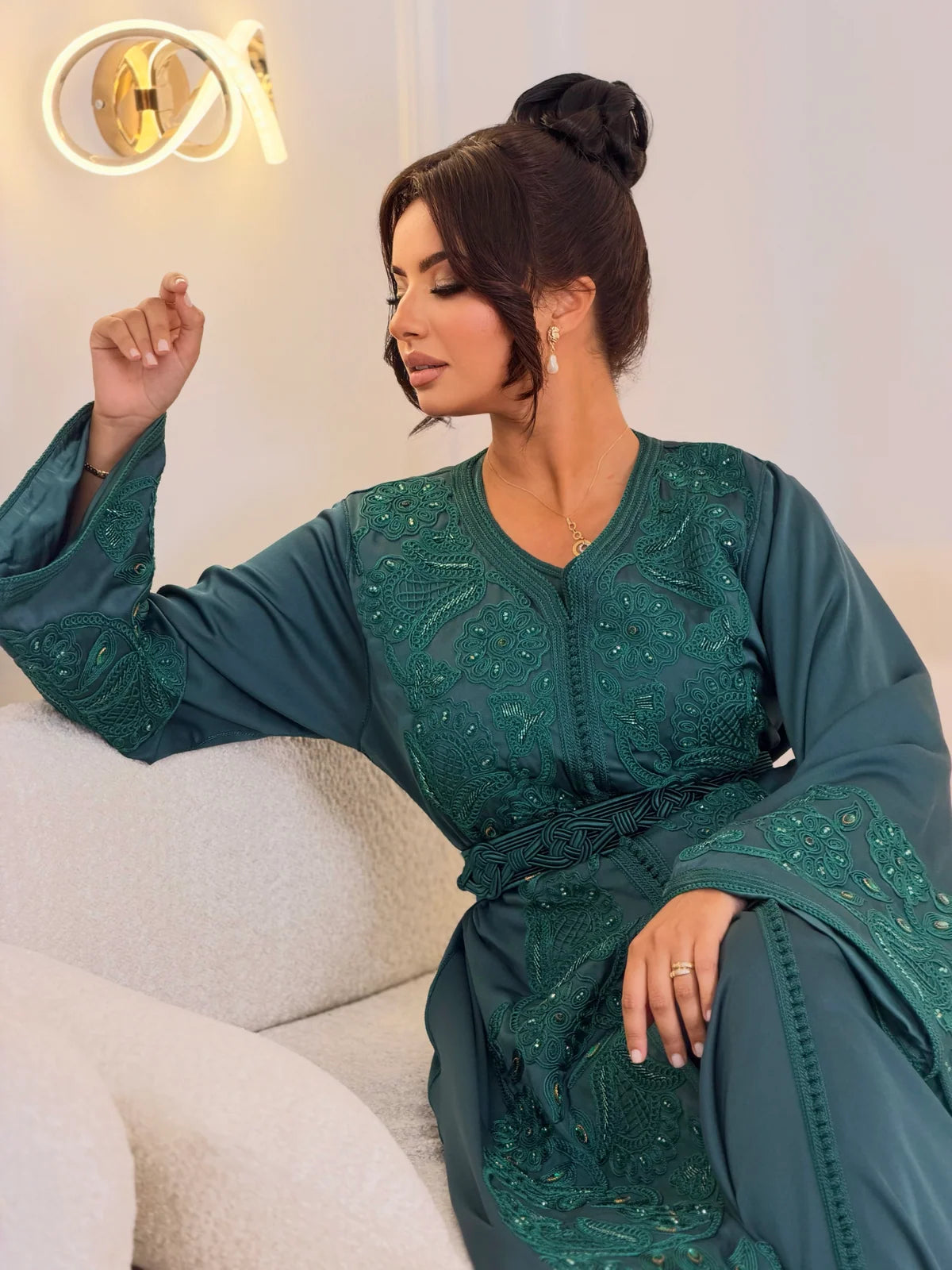 Takchita Aminaa verde petrolio – Abito marocchino da cerimonia in due pezzi