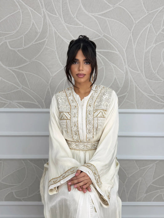 Takchita Nirmine Bianco – Abito da cerimonia marocchino in due pezzi