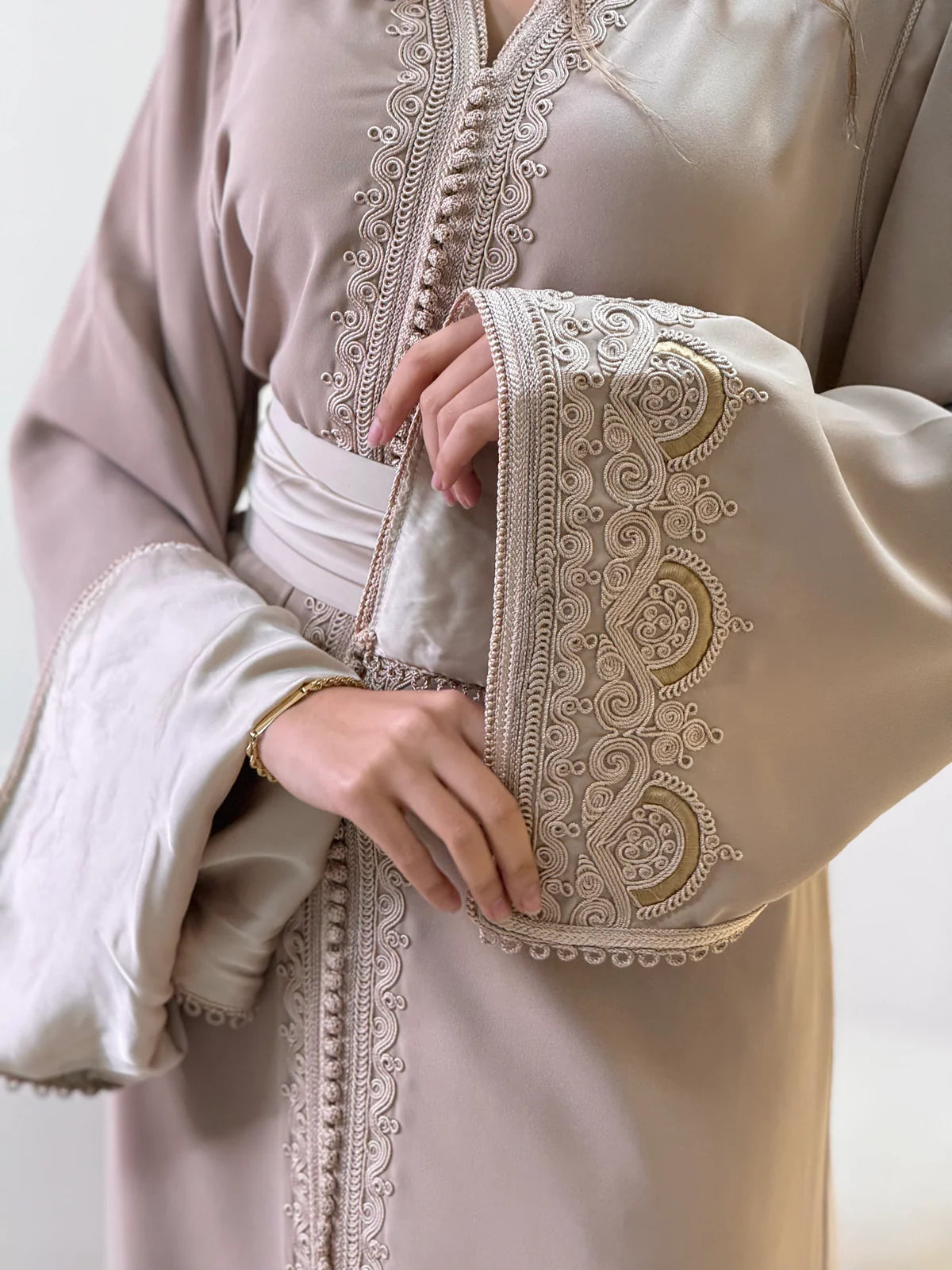 Sajida Beige Kaftan – Handcrafted Moroccan Dress
