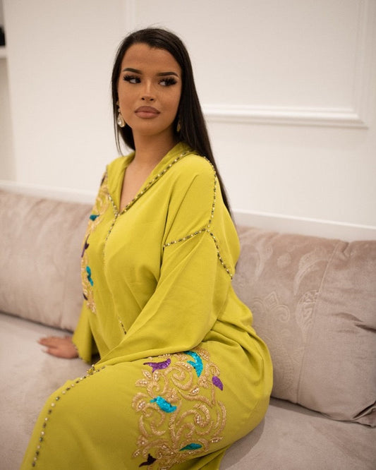 Djellaba Rajae Giallo – Tunica marocchina casual per il quotidiano – vista del prodotto 2
