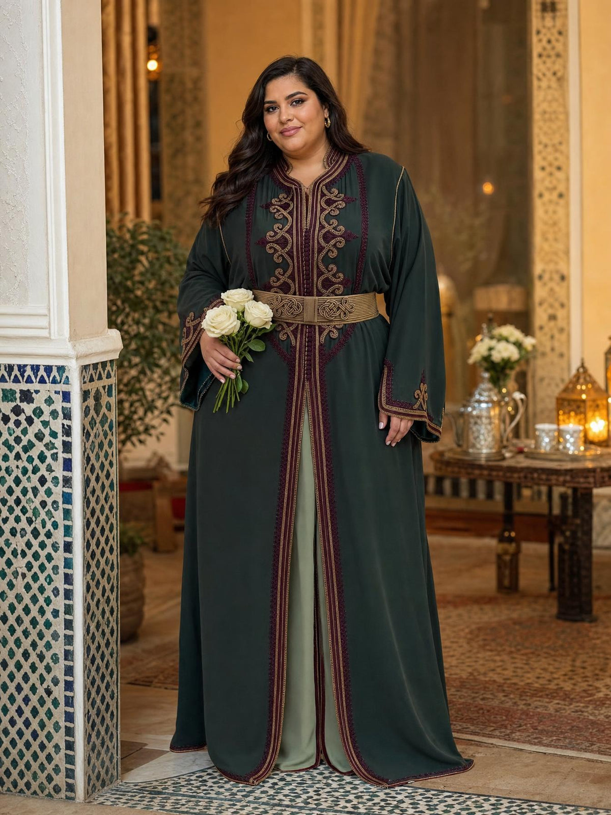 Takchita Dounia Verde – Abito da Cerimonia Marocchino in Due Pezzi — plus-size model