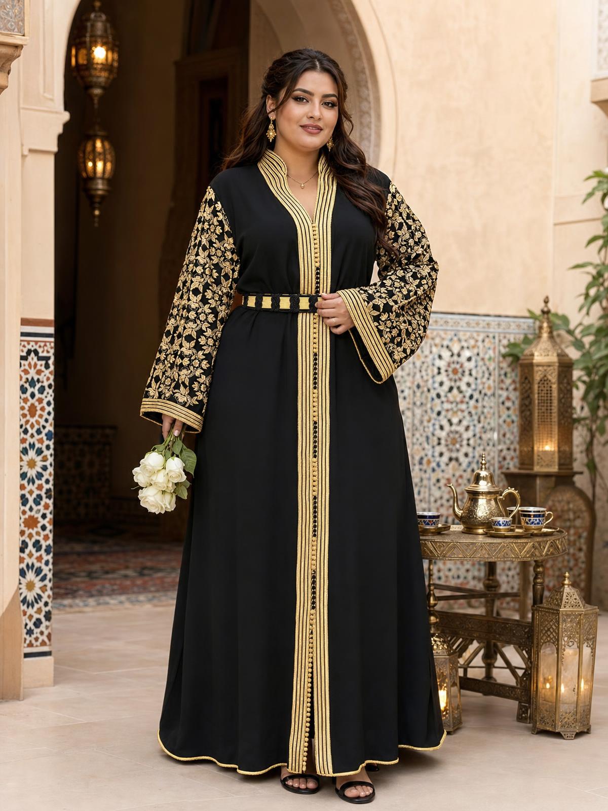 Fajr Black Kaftan – Handcrafted Moroccan Dress \u2014 plus-size model