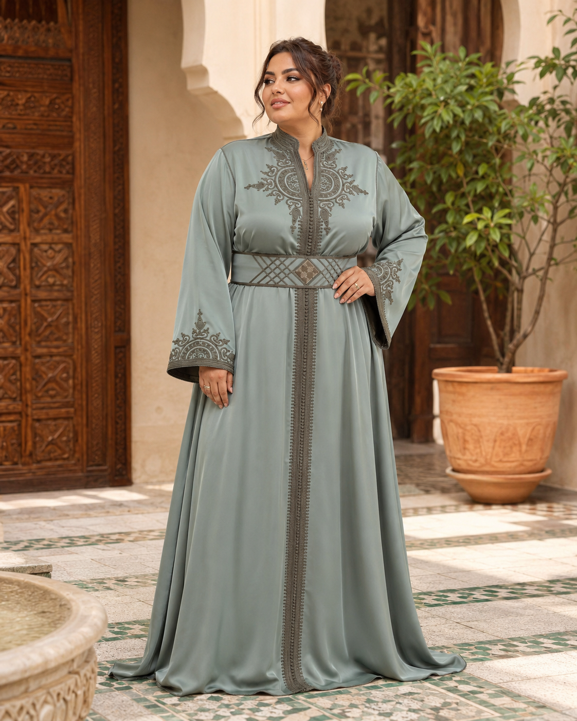 Caftano Hoyam Grigio – Abito Marocchino Fatto a Mano — plus-size model