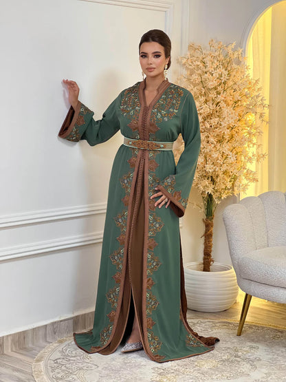 Takchita Keltoum Verde – Abito da Cerimonia Marocchino in Due Pezzi