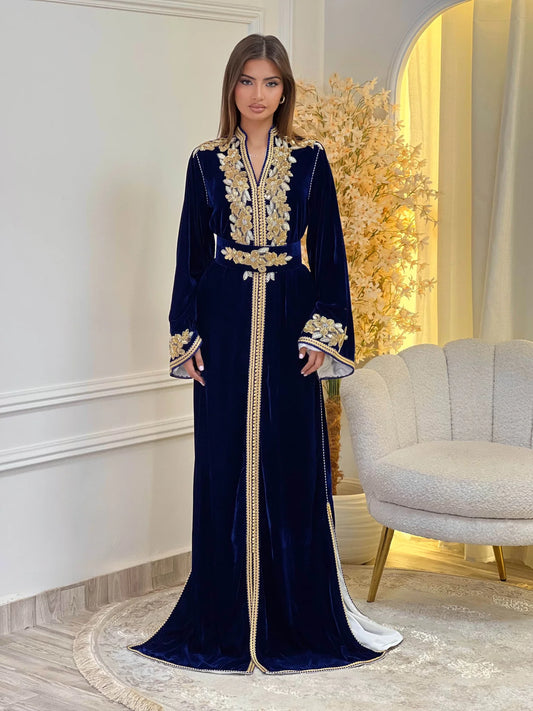 Caftano Lamar Blu Navy – Abito Marocchino Confezionato a Mano