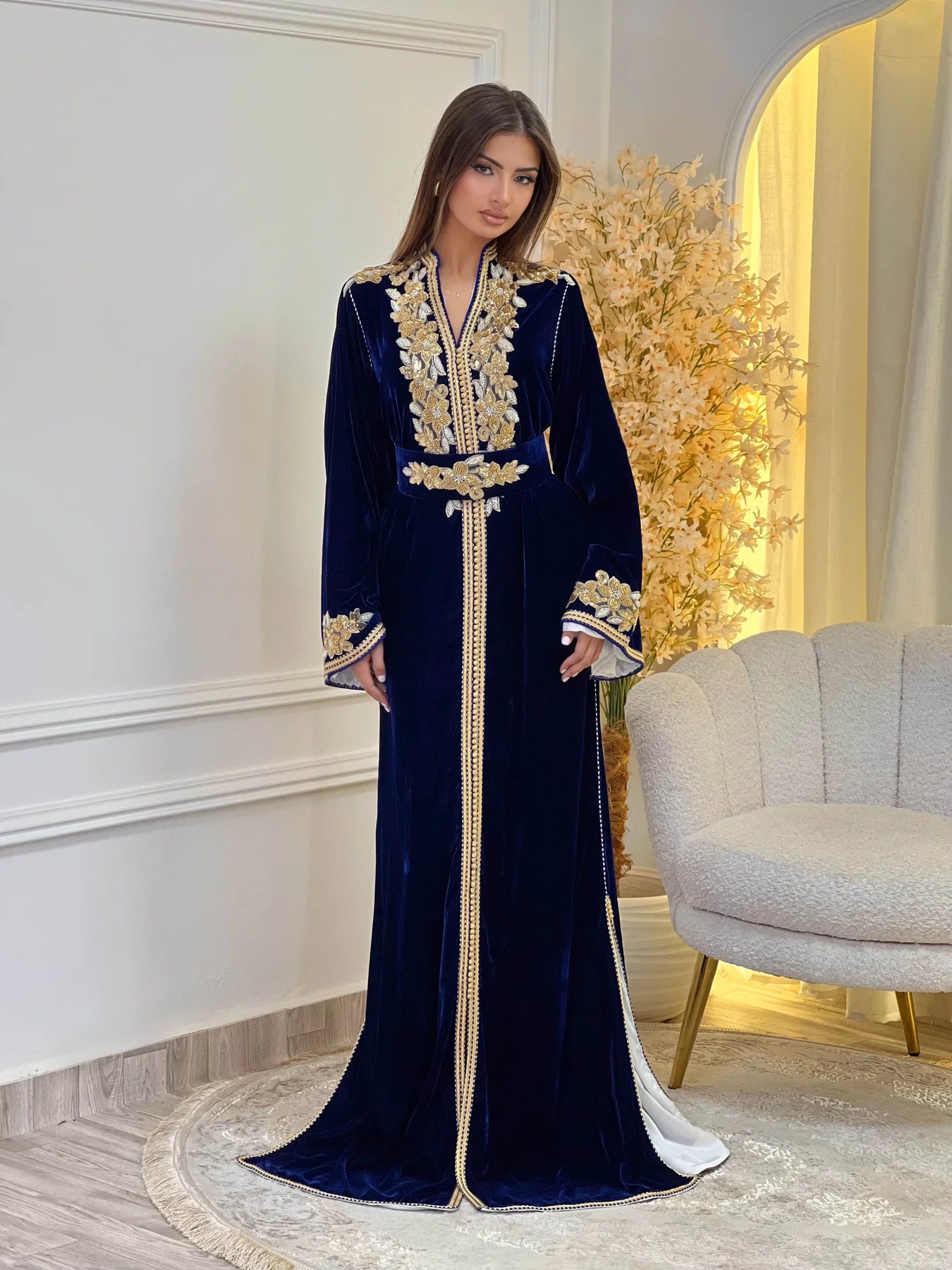 Caftano Lamar Blu Navy – Abito Marocchino Confezionato a Mano – vista del prodotto 2