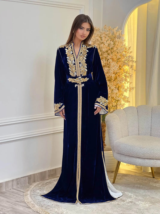 Caftano Lamar Blu Navy – Abito Marocchino Confezionato a Mano – vista del prodotto 2