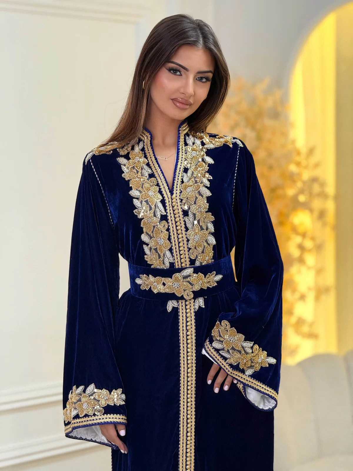 Caftano Lamar Blu Navy – Abito Marocchino Confezionato a Mano – vista del prodotto 5