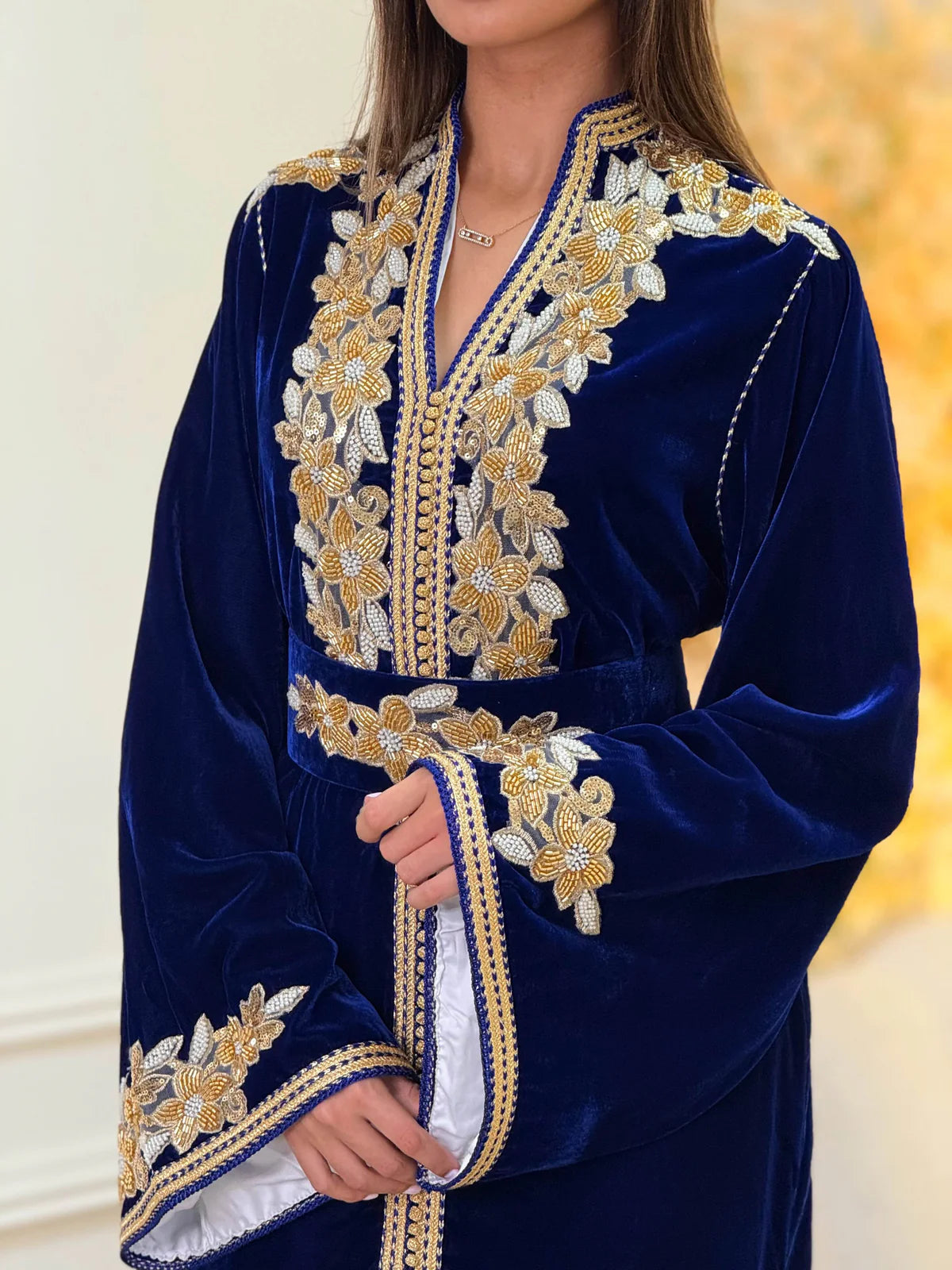 Caftano Lamar Blu Navy – Abito Marocchino Confezionato a Mano – vista del prodotto 6