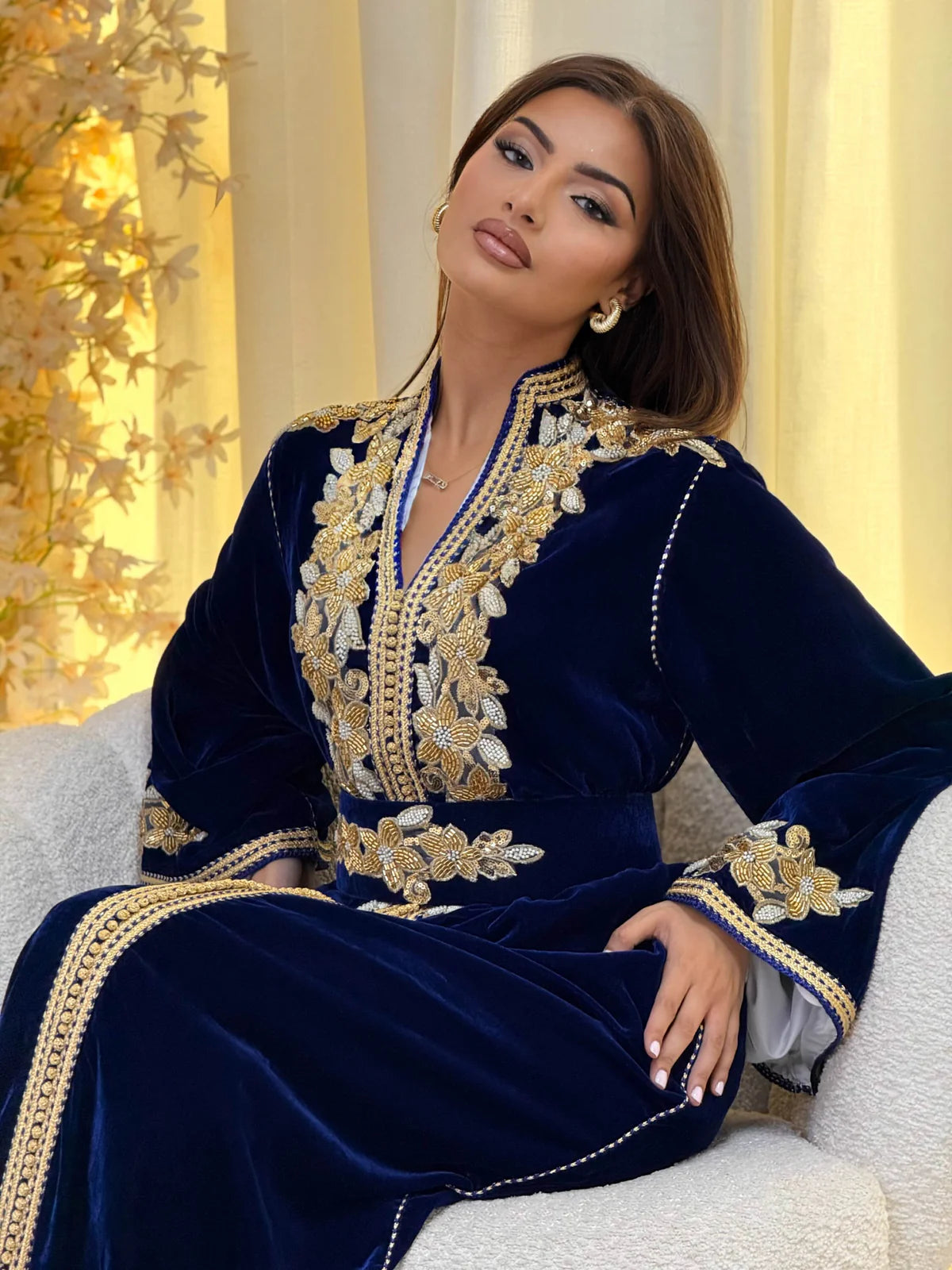 Caftano Lamar Blu Navy – Abito Marocchino Confezionato a Mano – vista del prodotto 8