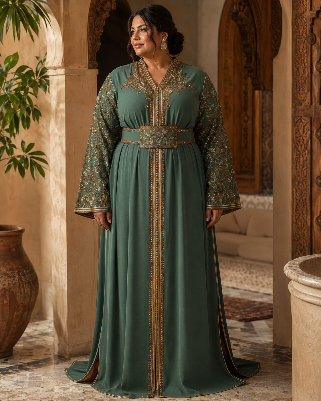 Caftano Nariman Verde – Abito Marocchino Fatto a Mano — plus-size model