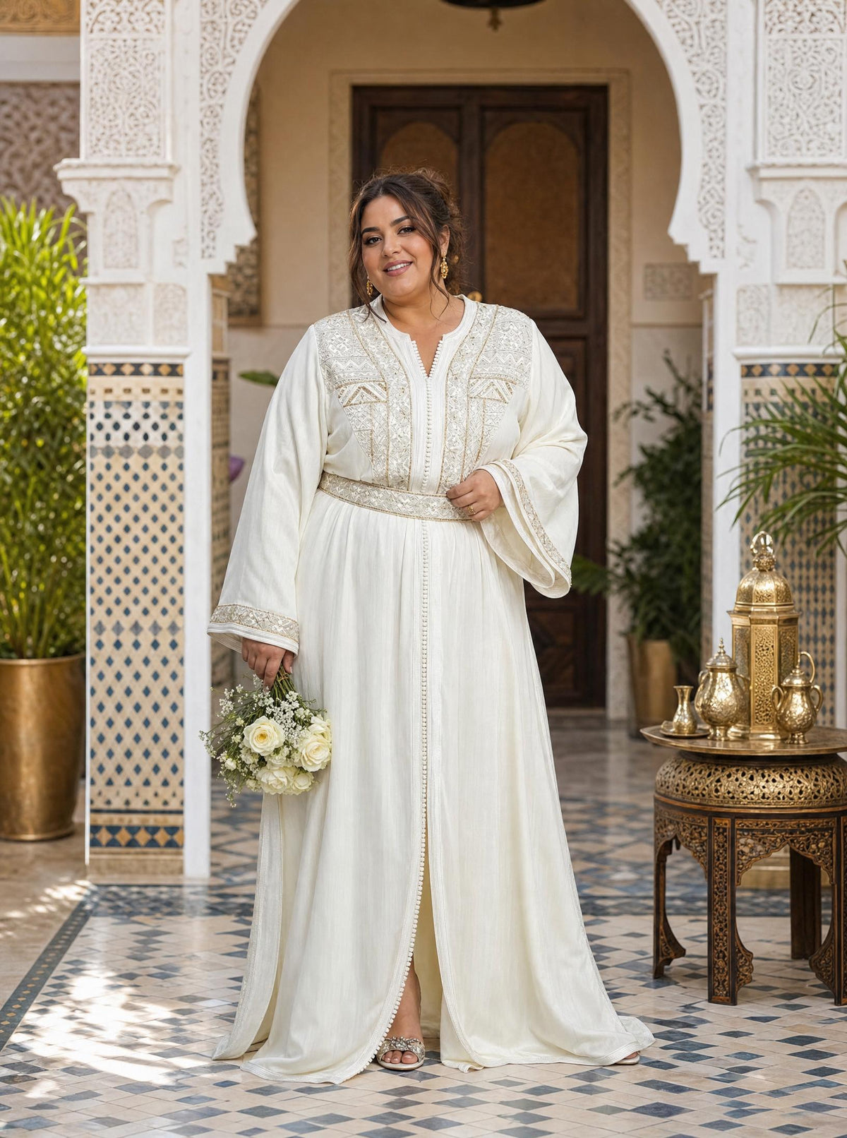 Takchita Nirmine Bianco – Abito da cerimonia marocchino in due pezzi — plus-size model