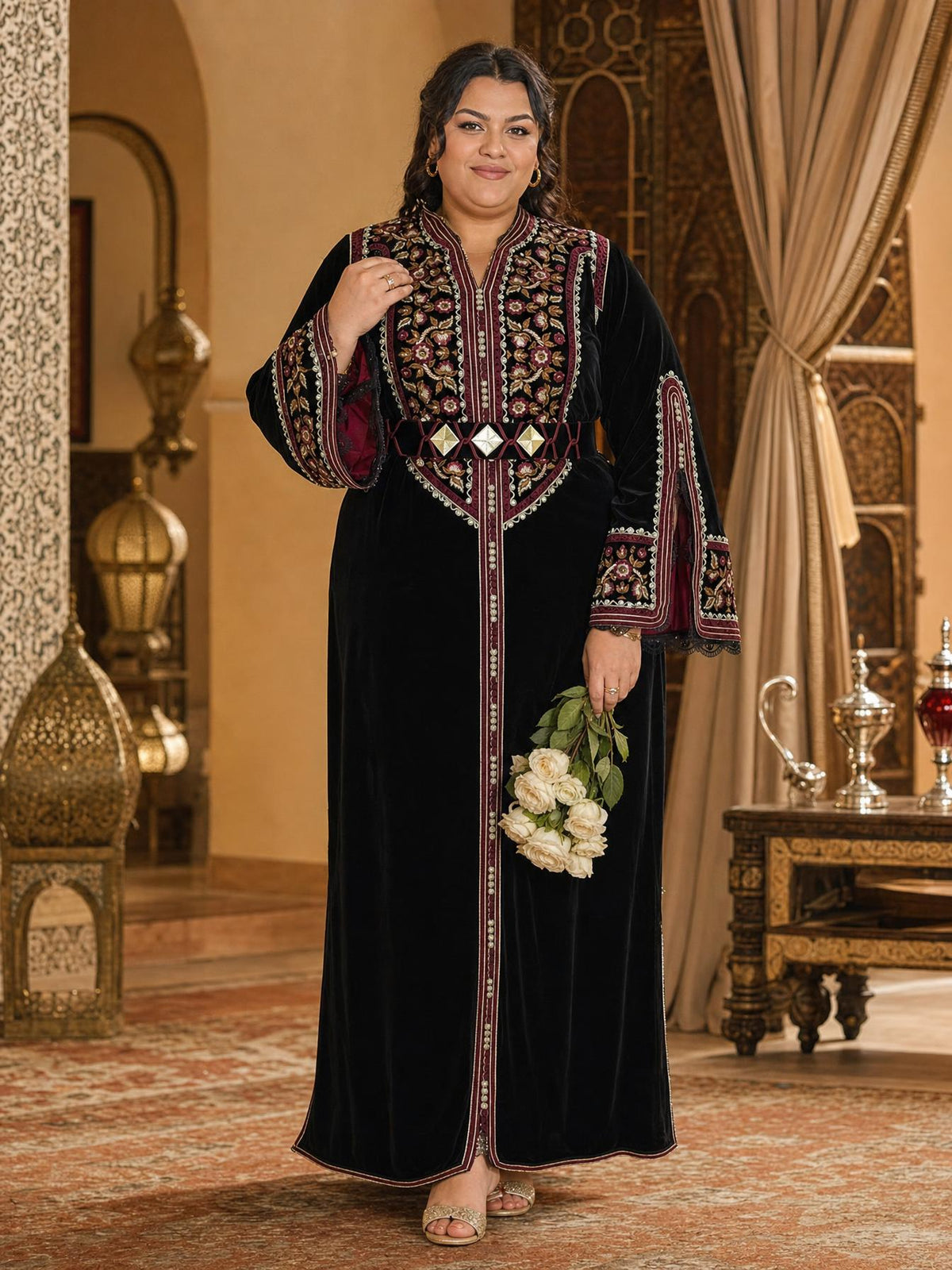 Caftano Rajwa Nero – Abito Marocchino Confezionato a Mano — plus-size model