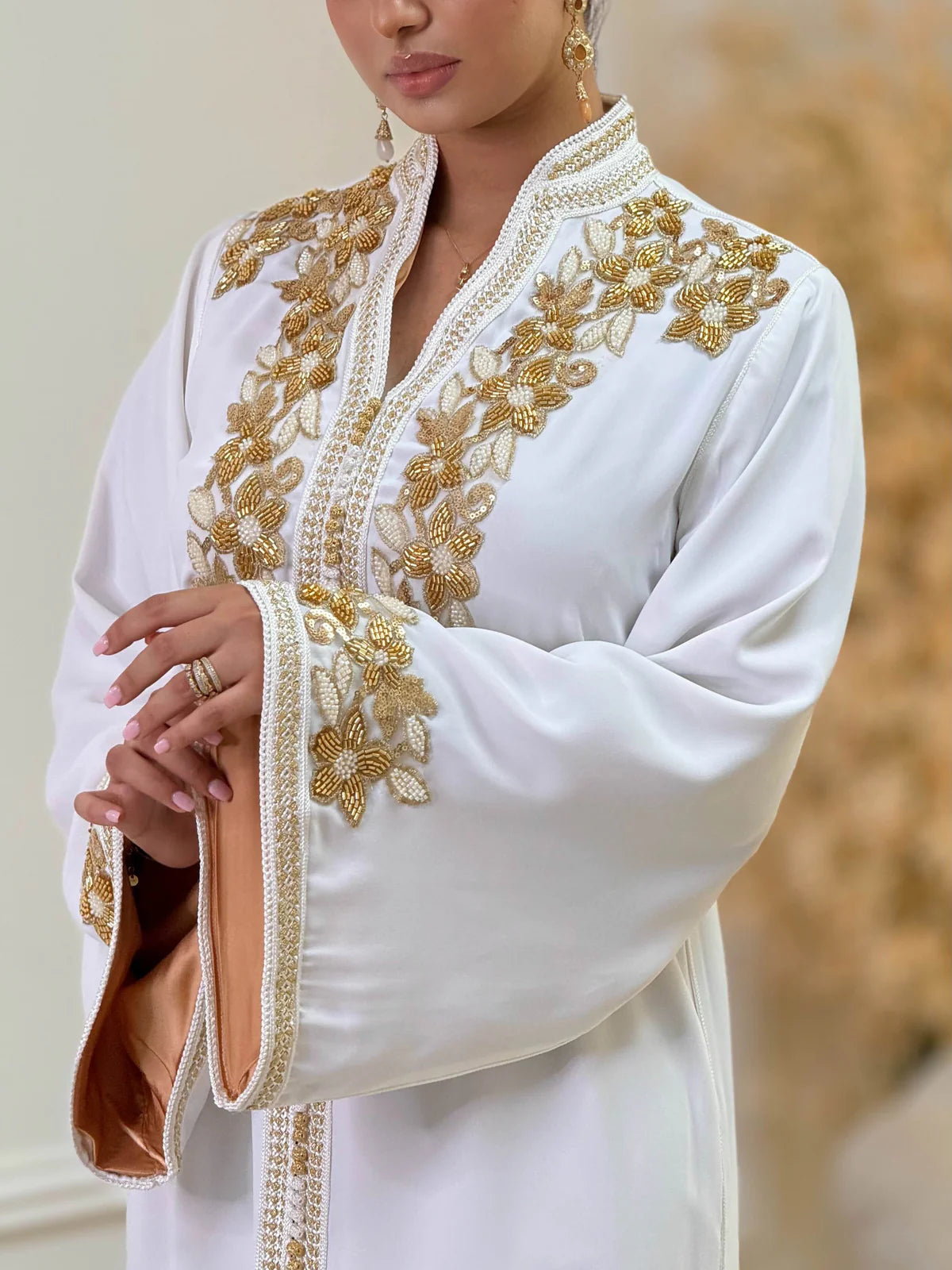 Caftano Rihab Bianco – Abito Marocchino Fatto a Mano – vista del prodotto 5