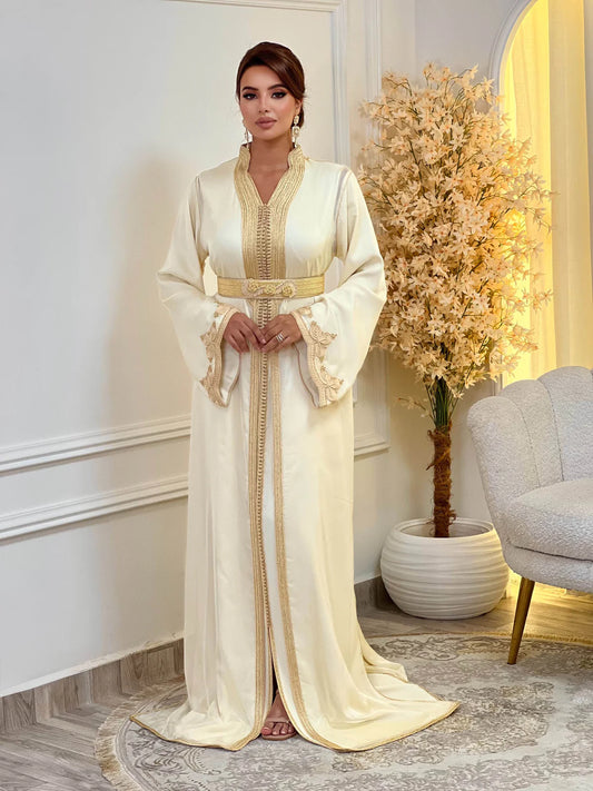 Takchita Samira Beige – Abito da Cerimonia Marocchino in Due Pezzi