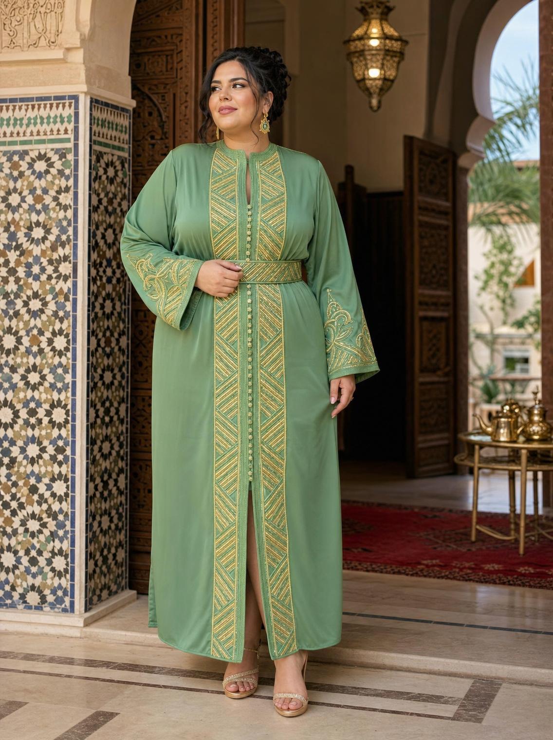 Caftano Sirina Verde – Abito marocchino fatto a mano — plus-size model